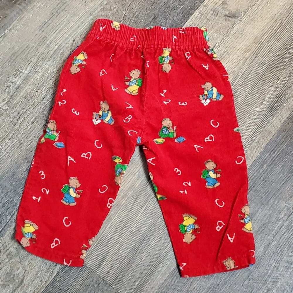 Vintage Oshkosh red bear elastic waist velvet pant kids size 12 M corduroy bear